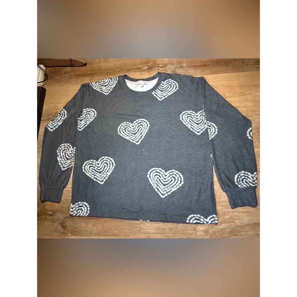 P.J. Salvage Butter Soft Charcoal Gray Heart Print Sweatshirt